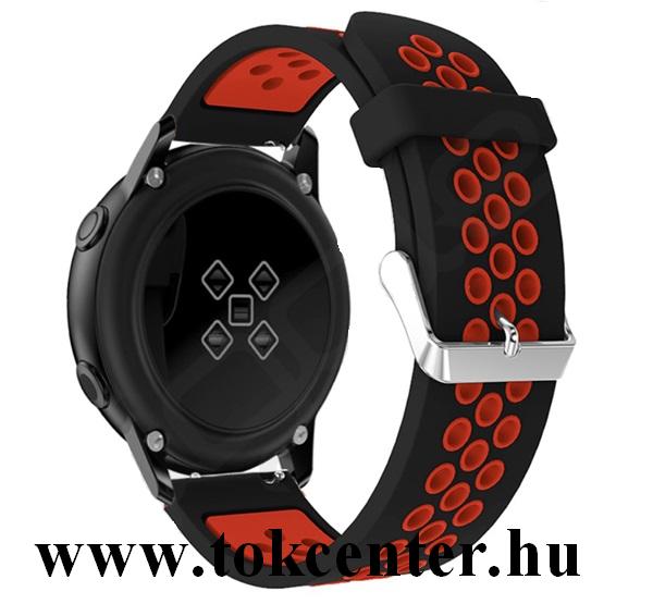 Pótszíj (univerzális, 20 mm, szilikon, lyukacsos, légáteresztő) FEKETE / PIROS