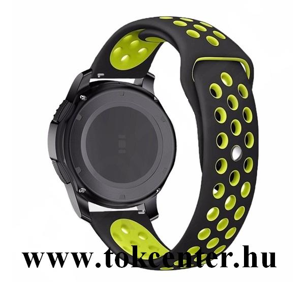 Pótszíj (univerzális, 20 mm, szilikon, lyukacsos, légáteresztő) FEKETE / SÁRGA