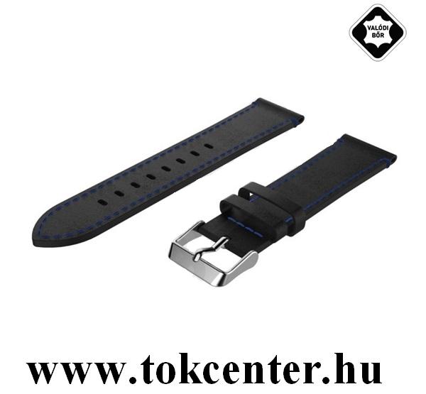 Pótszíj (univerzális, 20 mm, valódi bőr, állítható, levart szél) FEKETE