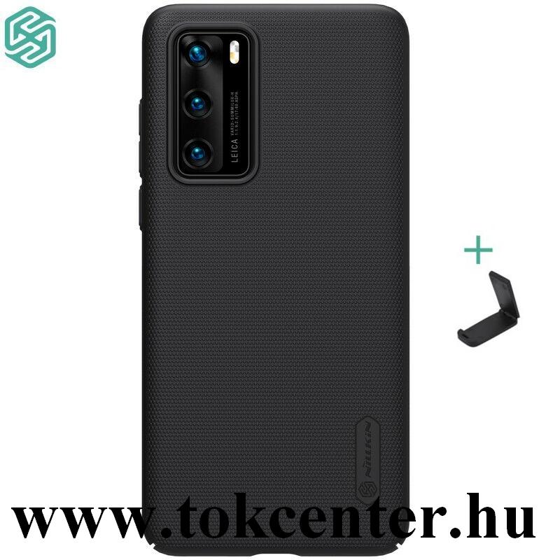 Huawei P40 NILLKIN SUPER FROSTED műanyag telefonvédő (gumírozott, érdes felület + asztali tartó) FEKETE
