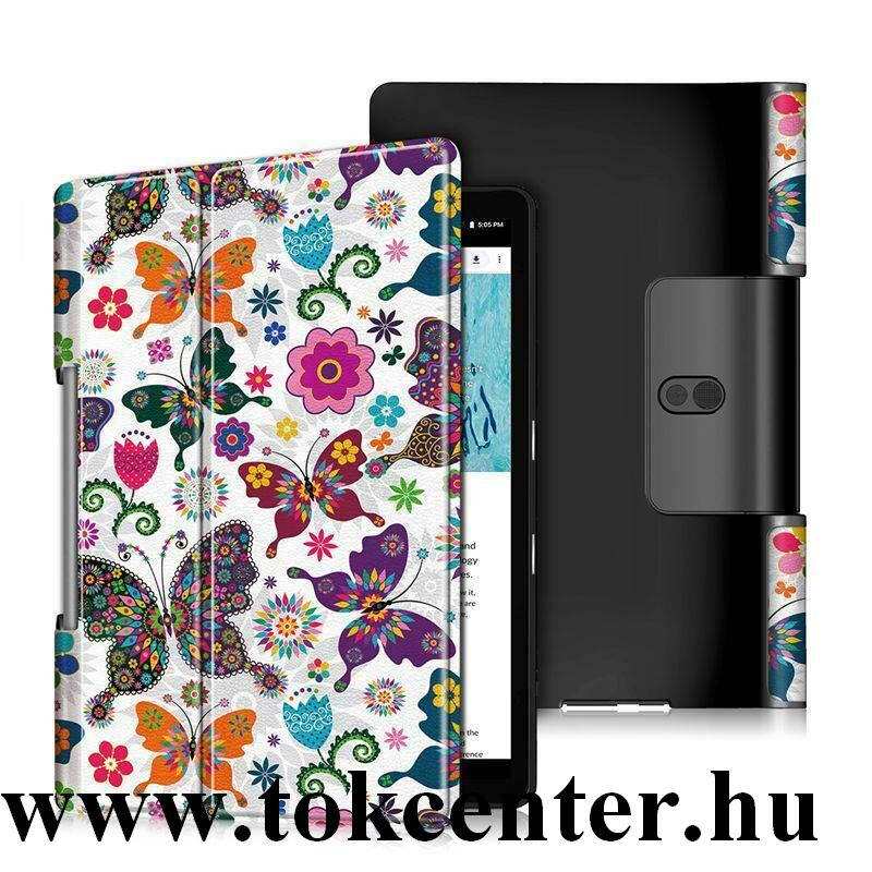 Lenovo Yoga Smart 10.1 (YT-X705F) WIFI / Lenovo Yoga Smart 10.1 (YT-X705L) LTE Tok álló, bőr hatású (aktív flip, oldalra nyíló, asztali tartó funkció, pillangó, virág minta) FEHÉR
