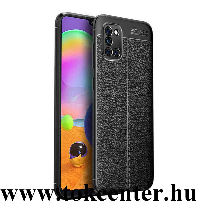 Samsung Galaxy A31 (SM-A315F) Szilikon telefonvédő (közepesen ütésálló, bőr hatású, varrás minta) FEKETE