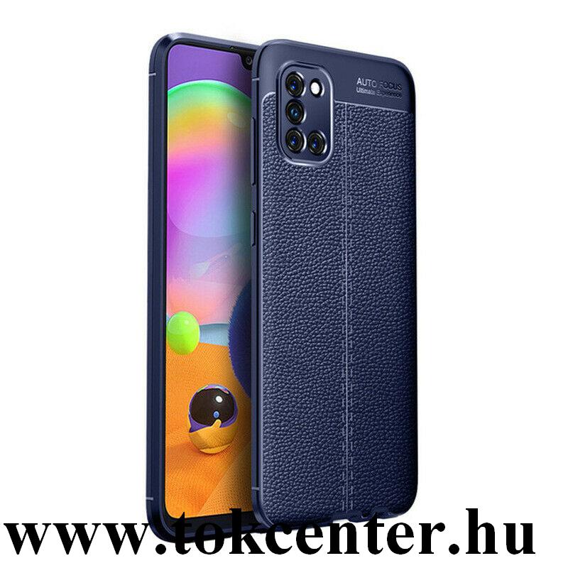 Samsung Galaxy A31 (SM-A315F) Szilikon telefonvédő (közepesen ütésálló, bőr hatású, varrás minta) SÖTÉTKÉK
