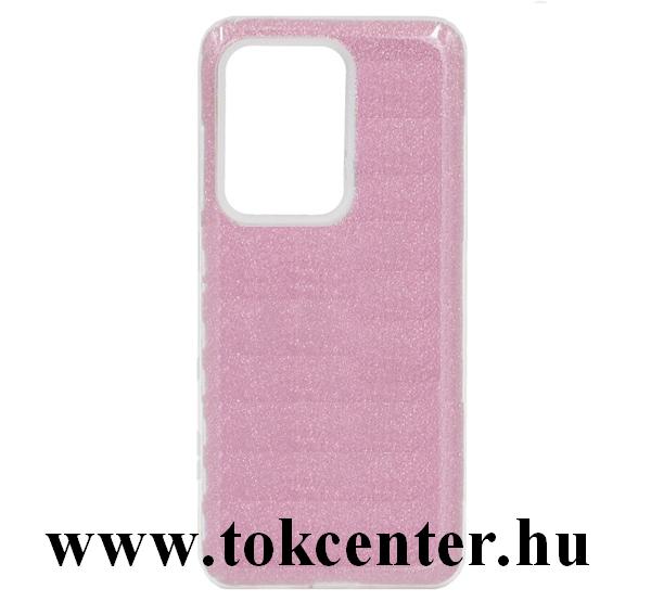 Samsung Galaxy S20 Ultra (SM-G988F) /Galaxy S20 Ultra 5G (SM-G988B) Szilikon telefonvédő (műanyag belső, csillogó hátlap) RÓZSASZÍN