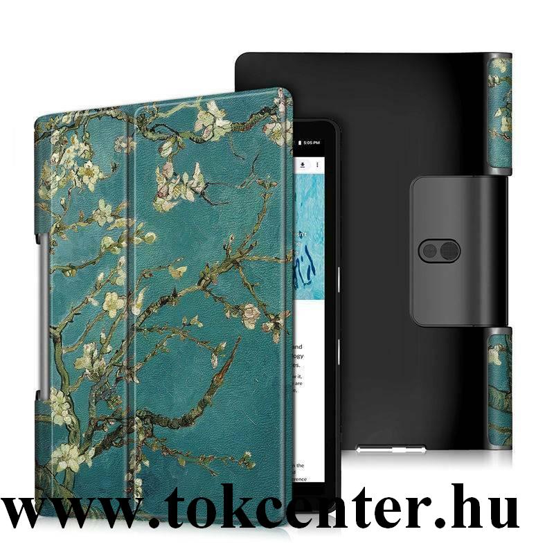 Lenovo Yoga Smart 10.1 (YT-X705F) WIFI / Lenovo Yoga Smart 10.1 (YT-X705L) LTE Tok álló, bőr hatású (aktív flip, oldalra nyíló, asztali tartó funkció, virág minta) KÉK