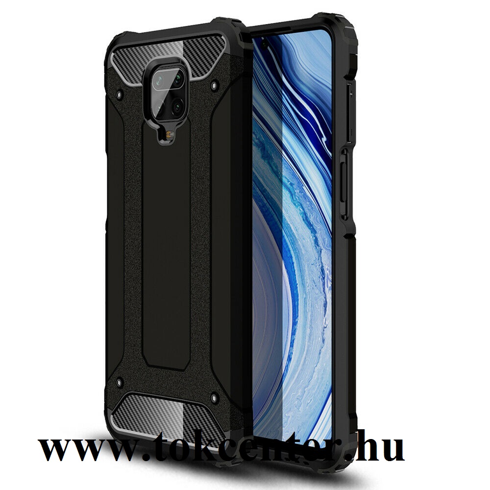 Xiaomi Redmi Note 9 Pro / Xiaomi Redmi Note 9S Defender műanyag telefonvédő (közepesen ütésálló, légpárnás sarok, szilikon belső, fémhatás) FEKETE