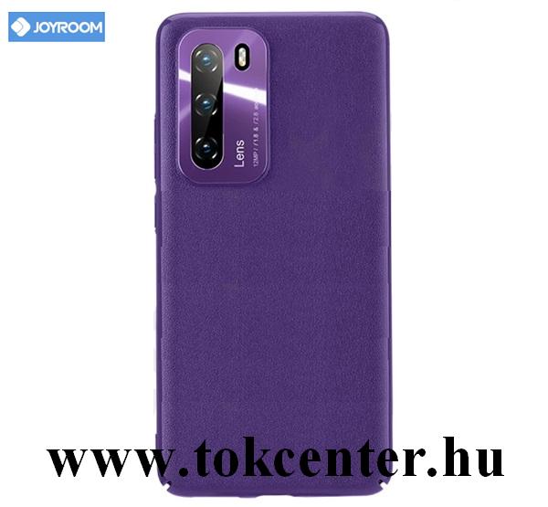 Huawei P40 JOYROOM STAR LORD műanyag telefonvédő (ultravékony, fém kameravédő keret, bőr hatású bevonat) LILA