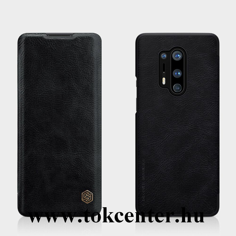 OnePlus 8 Pro 5G NILLKIN QIN tok álló, bőr hatású (aktív flip, oldalra nyíló, bankkártya tartó) FEKETE