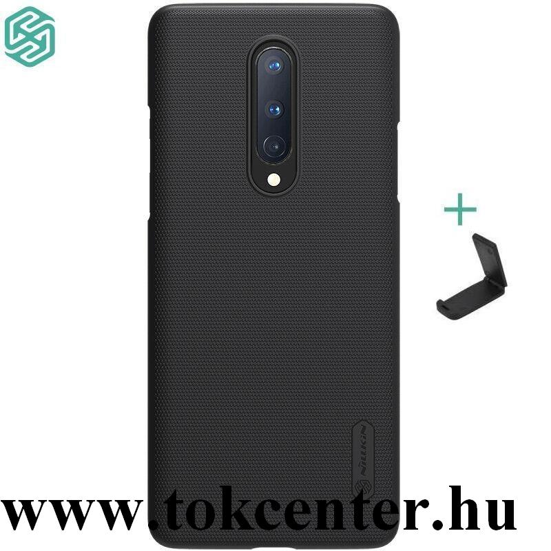 OnePlus 8 5G NILLKIN SUPER FROSTED műanyag telefonvédő (gumírozott, érdes felület + asztali tartó) FEKETE