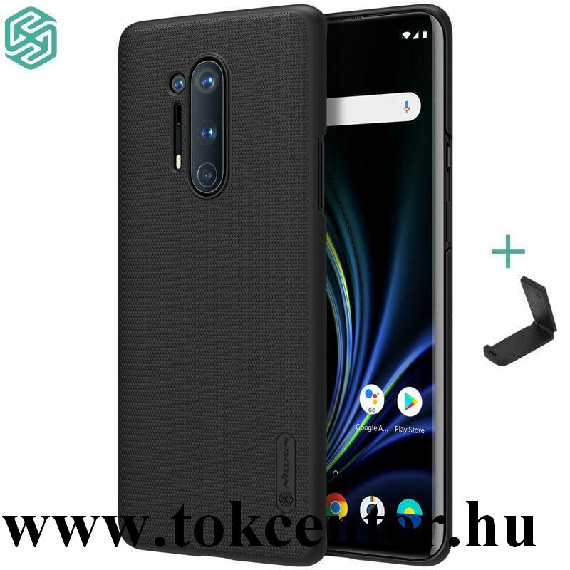 OnePlus 8 Pro 5G NILLKIN SUPER FROSTED műanyag telefonvédő (gumírozott, érdes felület + asztali tartó) FEKETE