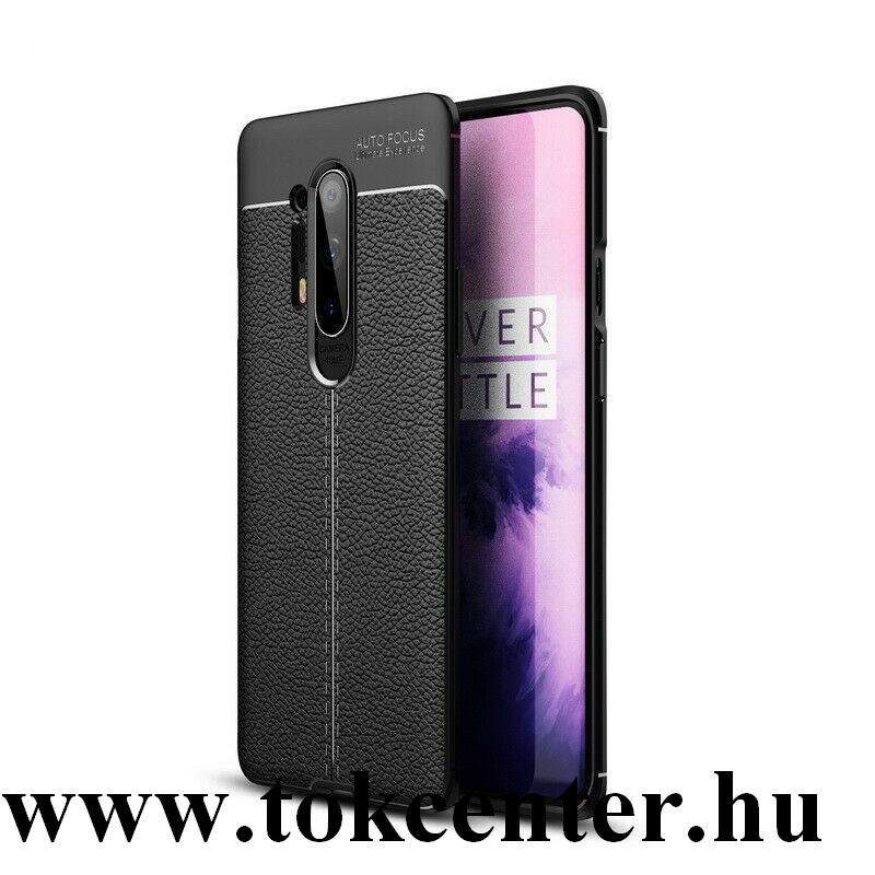 OnePlus 8 Pro 5G Szilikon telefonvédő (közepesen ütésálló, bőr hatású, varrás minta) FEKETE