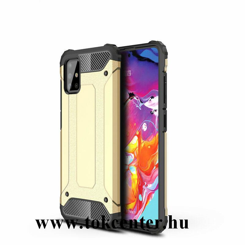 Samsung Galaxy A71 (SM-A715F) Defender műanyag telefonvédő (közepesen ütésálló, légpárnás sarok, szilikon belső, fémhatás) ARANY