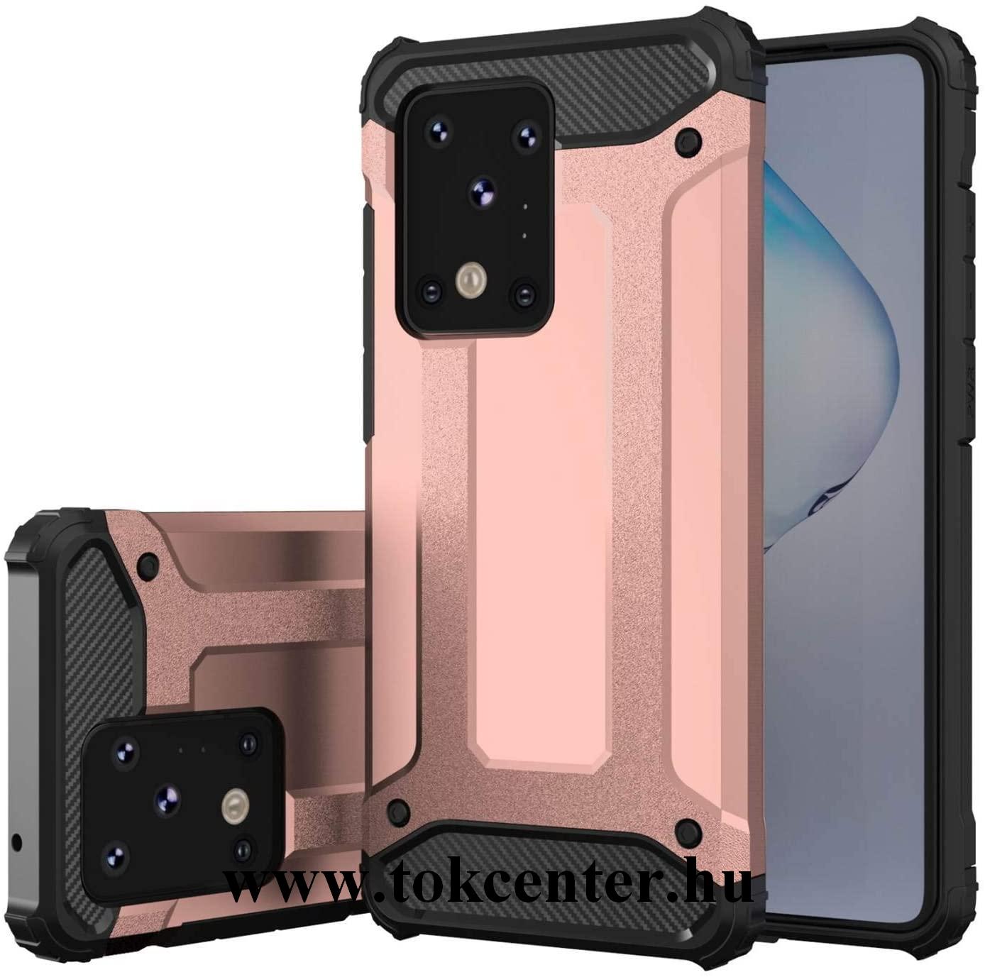 Samsung Galaxy S20 Ultra (SM-G988F) /Galaxy S20 Ultra 5G (SM-G988B) Defender műanyag telefonvédő (közepesen ütésálló, légpárnás sarok, szilikon belső, fémhatás) ROZÉARANY
