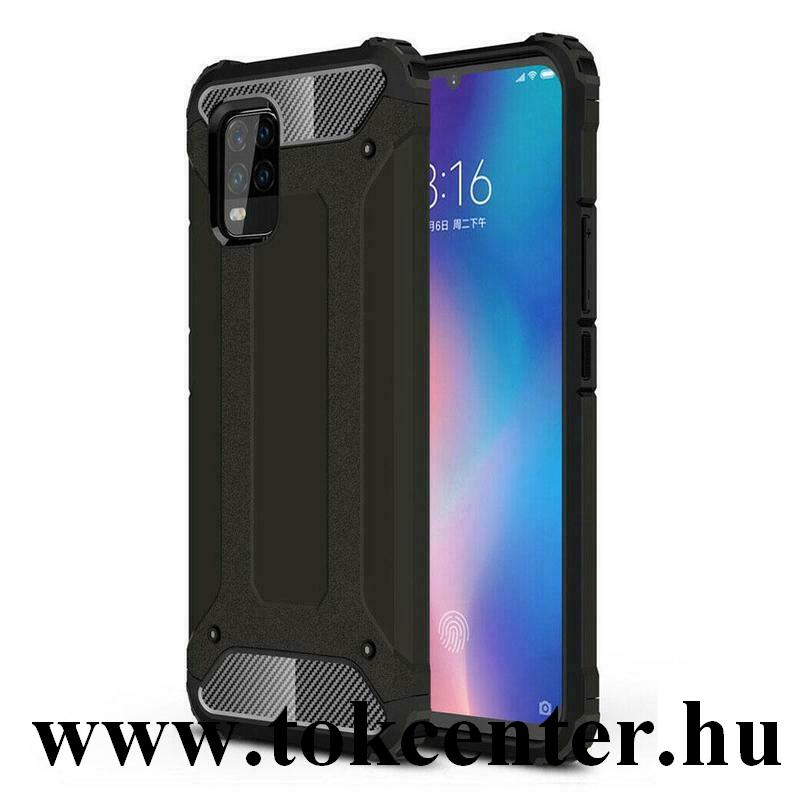 Xiaomi Mi 10 Lite 5G Defender műanyag telefonvédő (közepesen ütésálló, légpárnás sarok, szilikon belső, fémhatás) FEKETE