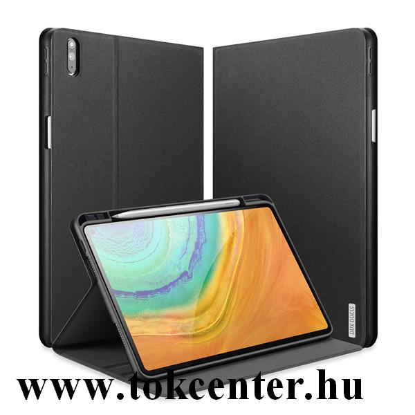 Huawei MatePad Pro LTE (MRX-AL19) / Huawei MatePad Pro WIFI (MRX-W19) DUX DUCIS DOMO tok álló, bőr hatású (aktív flip, oldalra nyíló, TRIFOLD asztali tartó funkció, textil minta) FEKETE