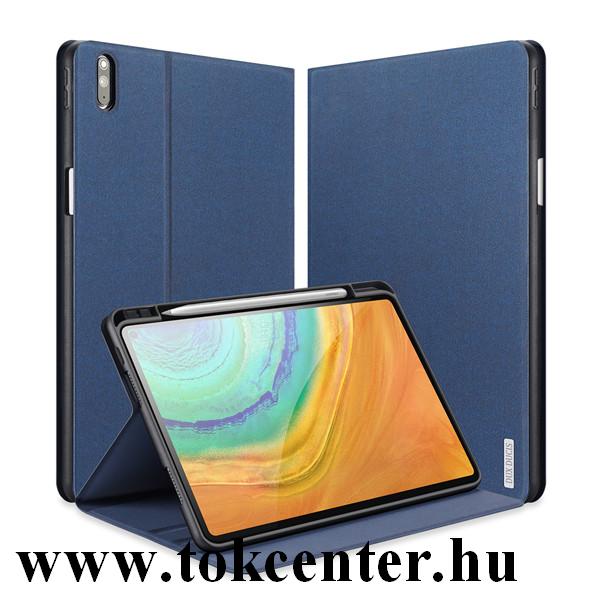 Huawei MatePad Pro LTE (MRX-AL19) / Huawei MatePad Pro WIFI (MRX-W19) DUX DUCIS DOMO tok álló, bőr hatású (aktív flip, oldalra nyíló, TRIFOLD asztali tartó funkció, textil minta) KÉK