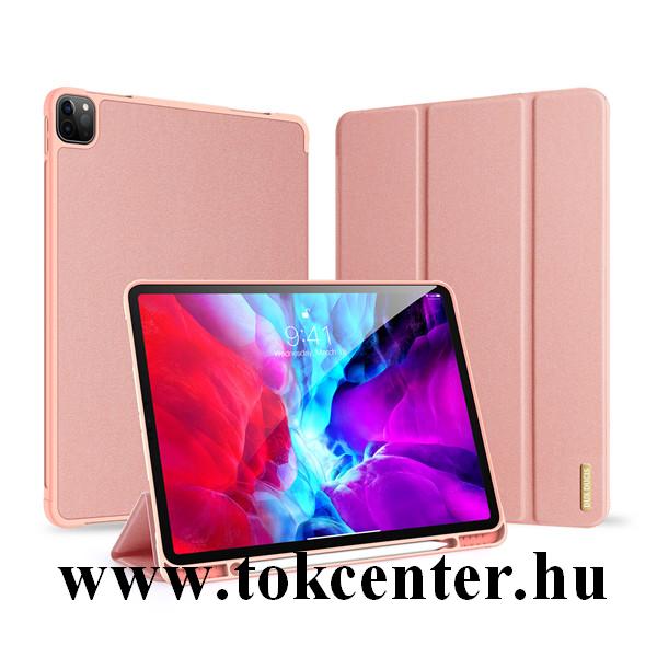 Apple IPAD Pro 11 (2018) / Apple IPAD Pro 11 (2020) DUX DUCIS DOMO tok álló, bőr hatású (aktív flip, oldalra nyíló, TRIFOLD asztali tartó funkció, textil minta) RÓZSASZÍN
