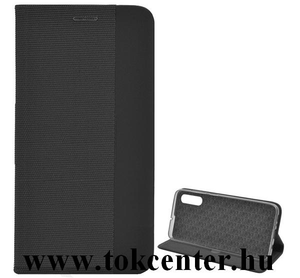 Samsung Galaxy A70 (SM-A705F) Tok álló, bőr hatású (FLIP, oldalra nyíló, asztali tartó funkció, textil hatás) FEKETE