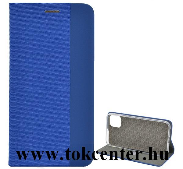 Samsung Galaxy S20 Plus (SM-G985F) / Samsung Galaxy S20 Plus 5G (SM-G986) Tok álló, bőr hatású (FLIP, oldalra nyíló, asztali tartó funkció, textil hatás) VILÁGOSKÉK