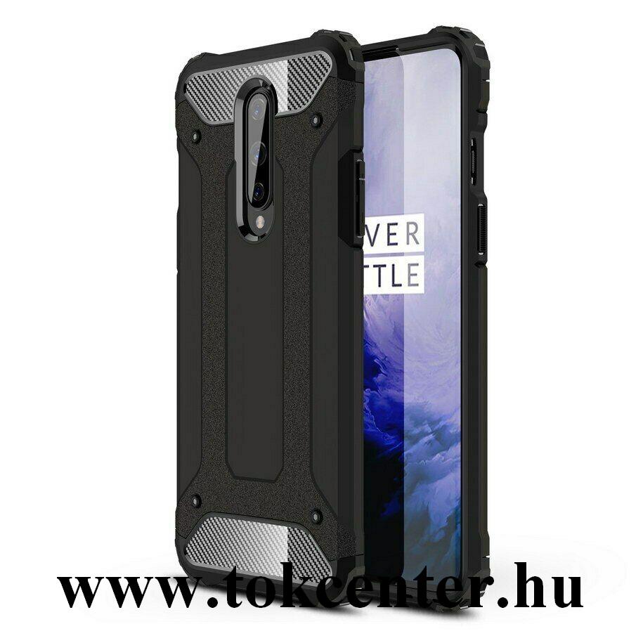 OnePlus 8 5G Defender műanyag telefonvédő (közepesen ütésálló, légpárnás sarok, szilikon belső, fémhatás) FEKETE