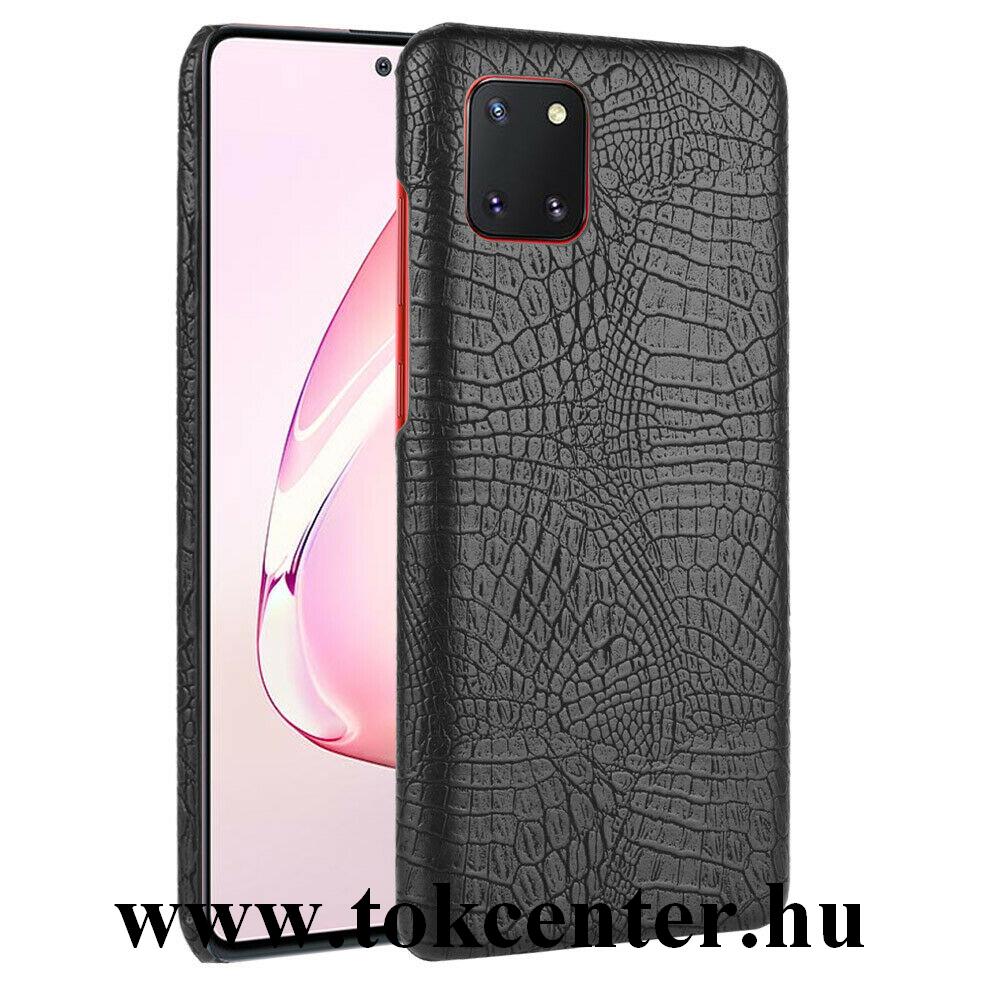 Samsung Galaxy Note 10 Lite (SM-N770F) Műanyag telefonvédő (bőr hatású, krokodilbőr minta) FEKETE