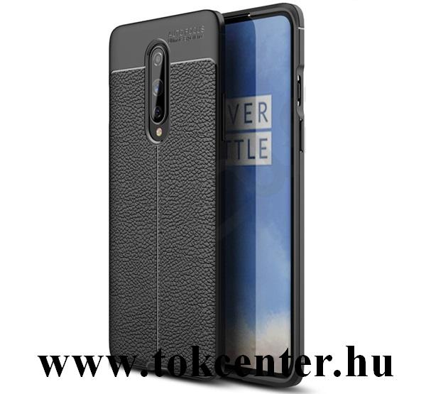 OnePlus 8 5G Szilikon telefonvédő (közepesen ütésálló, bőr hatású, varrás minta) FEKETE