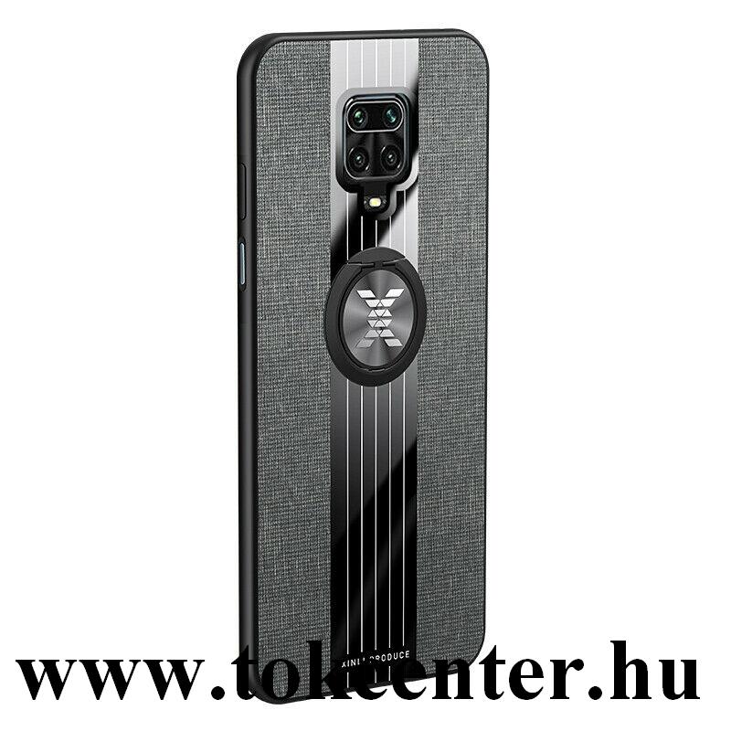Xiaomi Redmi Note 9 Pro / Xiaomi Redmi Note 9S Szilikon telefonvédő (közepesen ütésálló, telefontartó gyűrű, beépített fémlemez, textil minta) FEKETE