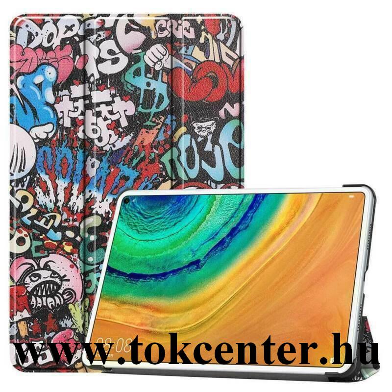 Huawei MatePad Pro LTE (MRX-AL19) / Huawei MatePad Pro WIFI (MRX-W19) Tok álló, bőr hatású (aktív flip, oldalra nyíló, TRIFOLD asztali tartó funkció, graffiti minta) SZÍNES