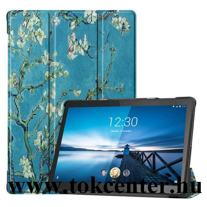 Lenovo Tab M10 FHD Plus (TB-X606X) / Lenovo Tab M10 Plus (TB-X606F) Tok álló, bőr hatású (aktív flip, oldalra nyíló, TRIFOLD asztali tartó funkció, virág minta) KÉK