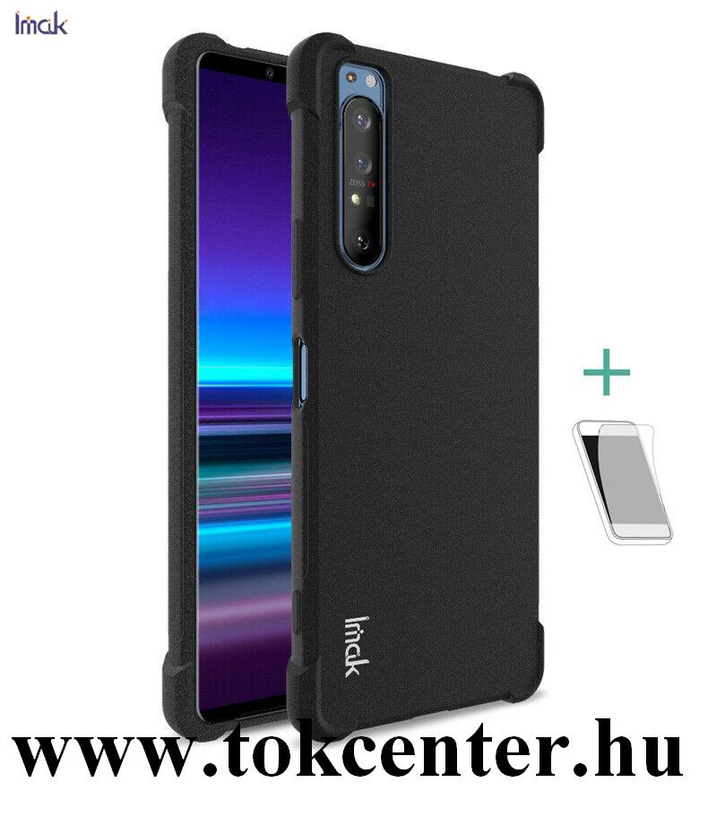 Sony Xperia 1 II (XQ-AT5) IMAK szilikon telefonvédő (közepesen ütésálló, légpárnás sarok + képernyővédő fólia) FEKETE