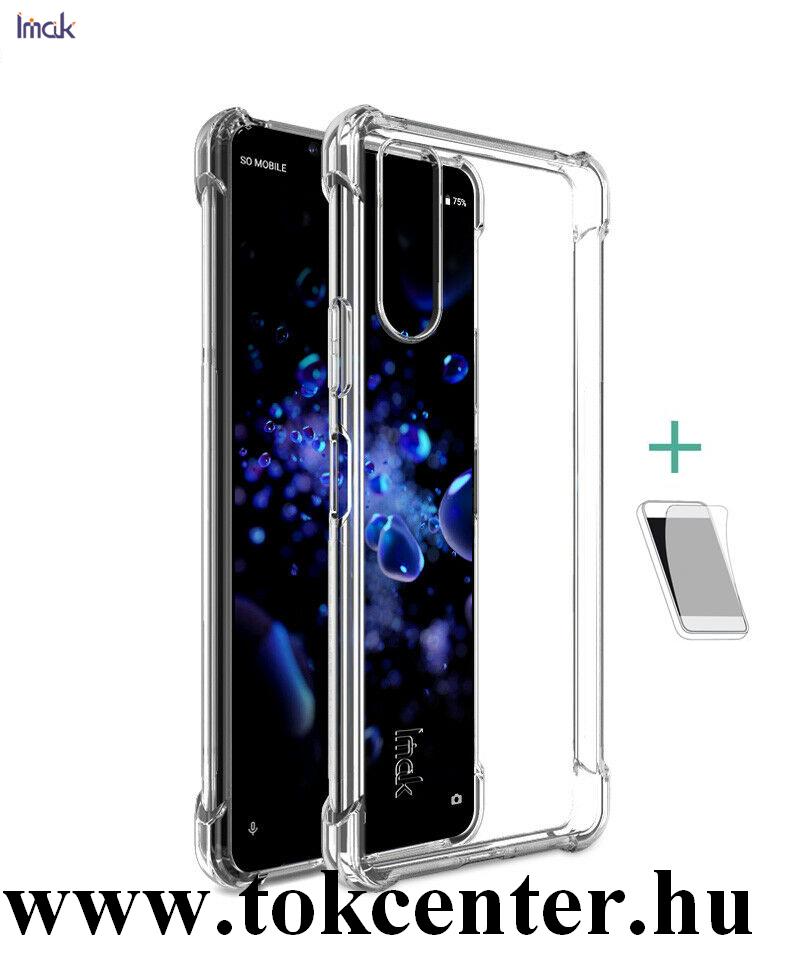 Sony Xperia 10 II (XQ-AU5) IMAK szilikon telefonvédő (közepesen ütésálló, légpárnás sarok + képernyővédő fólia) ÁTLÁTSZÓ