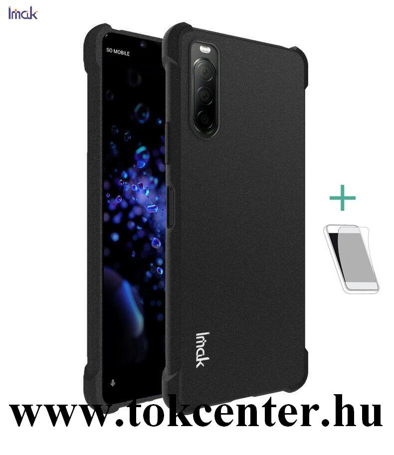 Sony Xperia 10 II (XQ-AU5) IMAK szilikon telefonvédő (közepesen ütésálló, légpárnás sarok + képernyővédő fólia) FEKETE