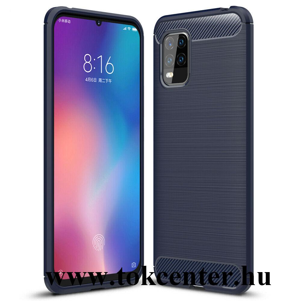 Xiaomi Mi 10 Lite 5G Szilikon telefonvédő (közepesen ütésálló, légpárnás sarok, szálcsiszolt, karbon minta) SÖTÉTKÉK