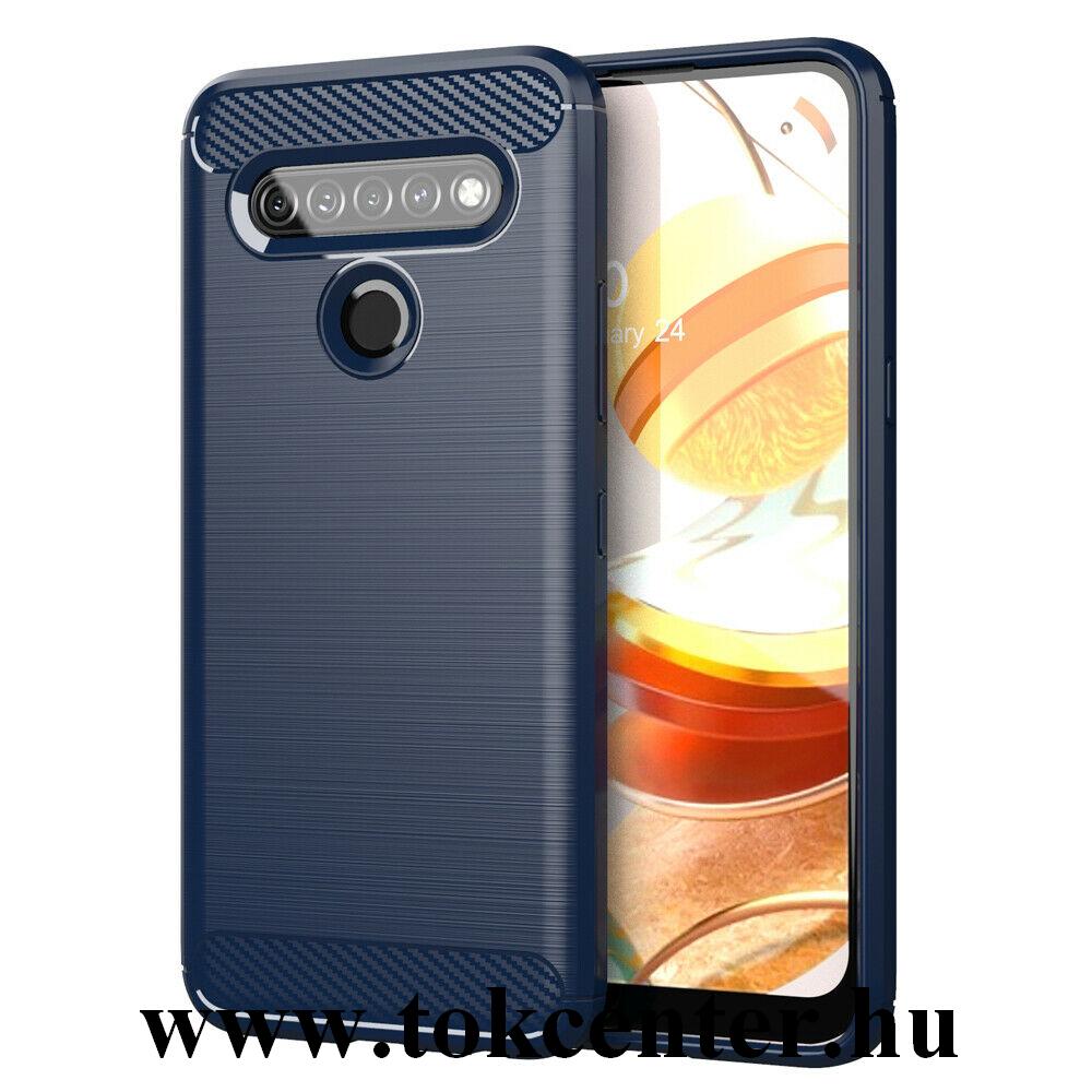 LG K61 (K610) Szilikon telefonvédő (közepesen ütésálló, légpárnás sarok, szálcsiszolt, karbon minta) KÉK