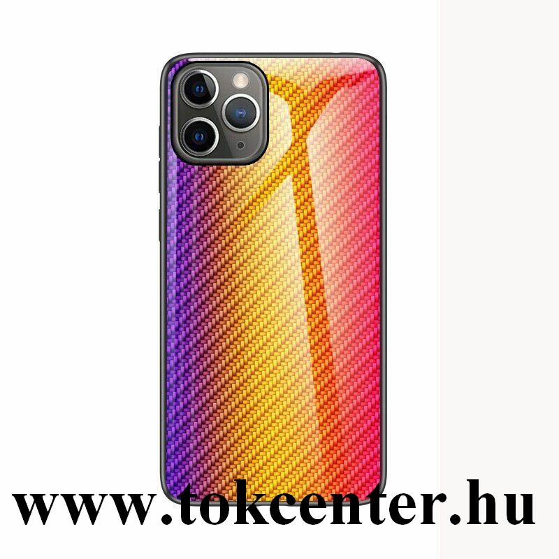 Huawei P40 Pro 5G / Huawei P40 Pro+ 5G Telefonvédő szilikon keret (BUMPER, edzett üveg hátlap, karbon minta) ARANY