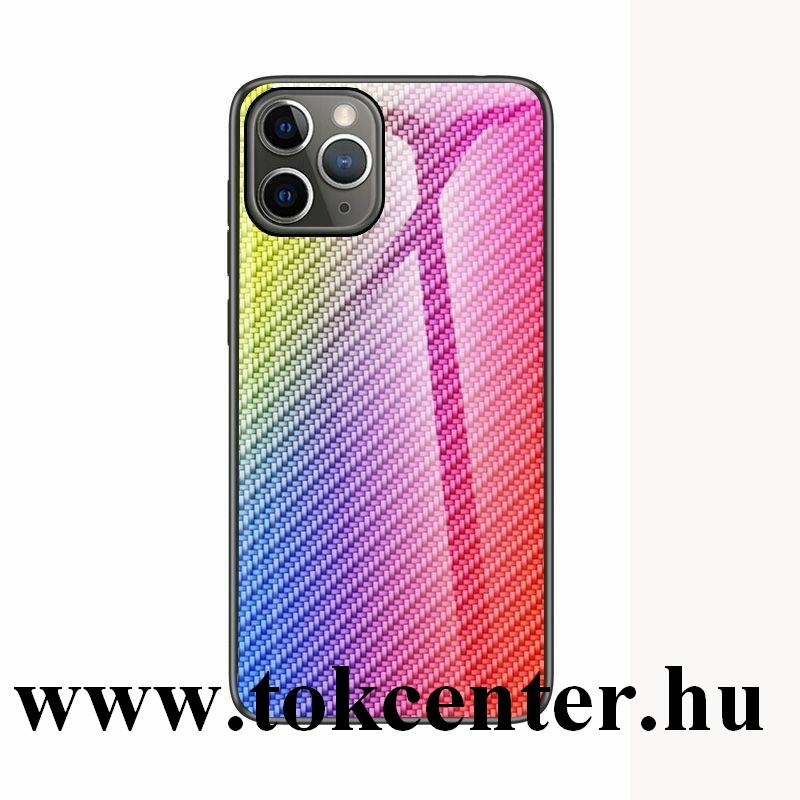 Samsung Galaxy Note 10 Plus (SM-N975F) / Samsung Galaxy Note 10 Plus 5G (SM-N976F) Telefonvédő szilikon keret (BUMPER, edzett üveg hátlap, karbon minta) SZÍNES