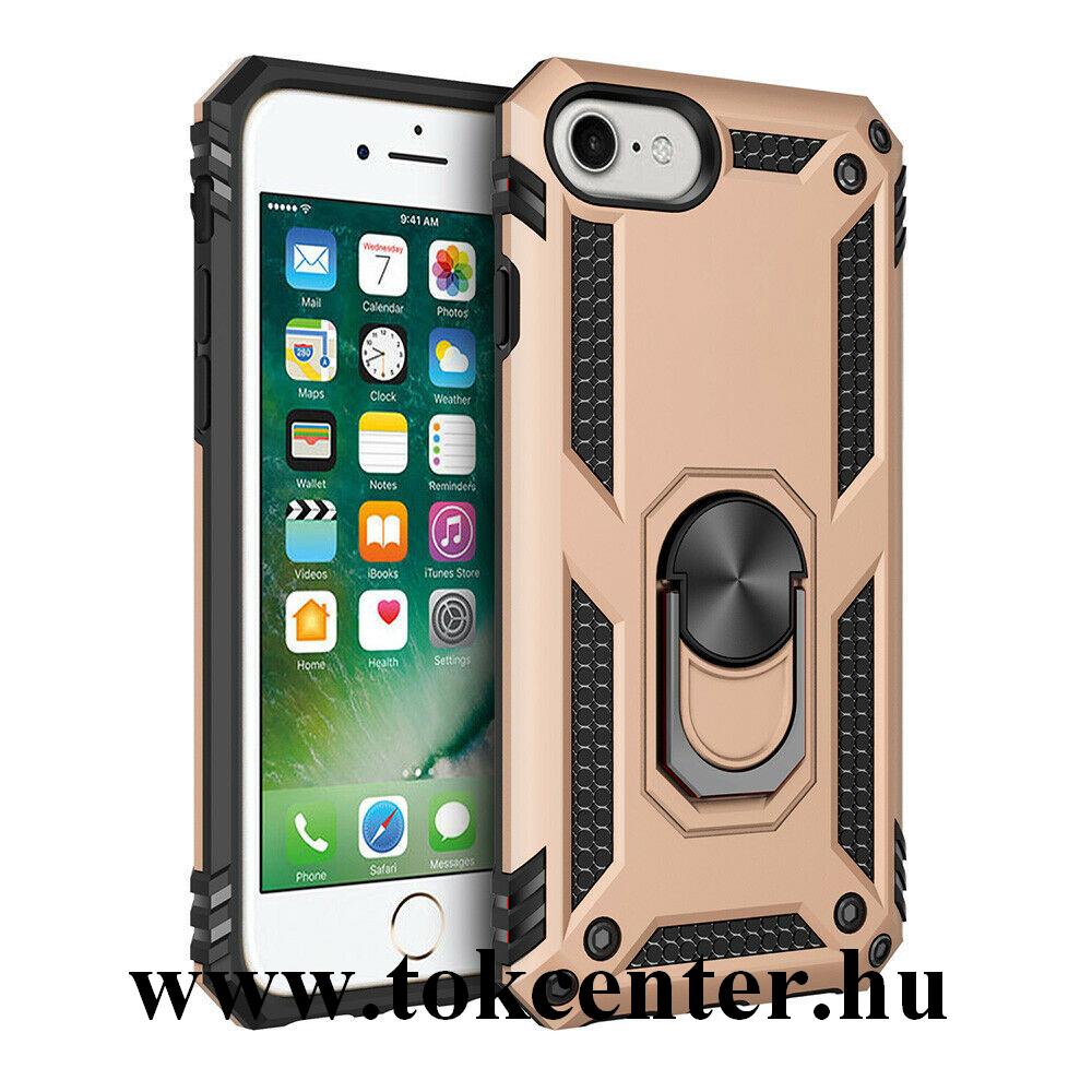 Apple iPhone 7 4.7 / Apple iPhone 8 4.7 / Apple iPhone SE (2020) Defender műanyag telefonvédő (közepesen ütésálló, szilikon belső, telefontartó gyűrű, beépített fémlemez) ARANY