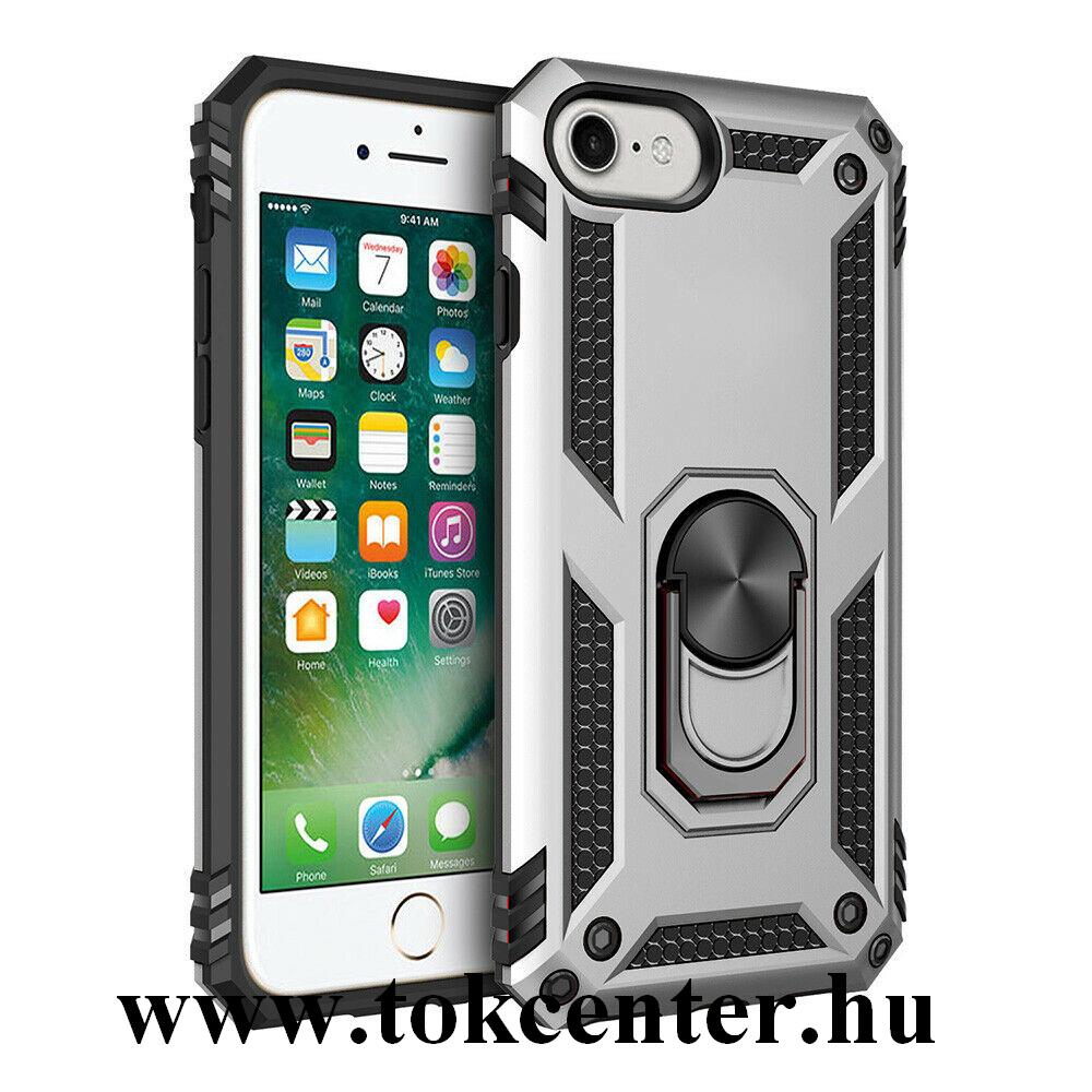 Apple iPhone 7 4.7 / Apple iPhone 8 4.7 / Apple iPhone SE (2020) Defender műanyag telefonvédő (közepesen ütésálló, szilikon belső, telefontartó gyűrű, beépített fémlemez) EZÜST