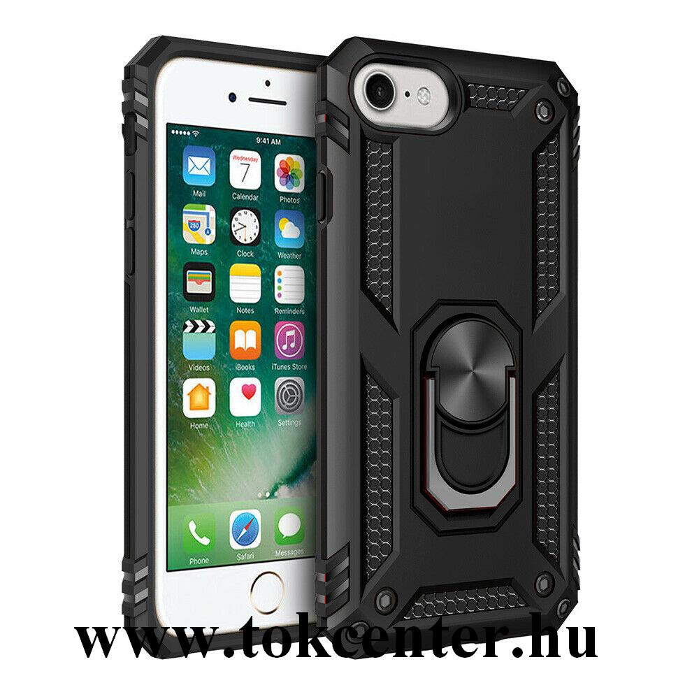 Apple iPhone 7 4.7 / Apple iPhone 8 4.7 / Apple iPhone SE (2020) Defender műanyag telefonvédő (közepesen ütésálló, szilikon belső, telefontartó gyűrű, beépített fémlemez) FEKETE