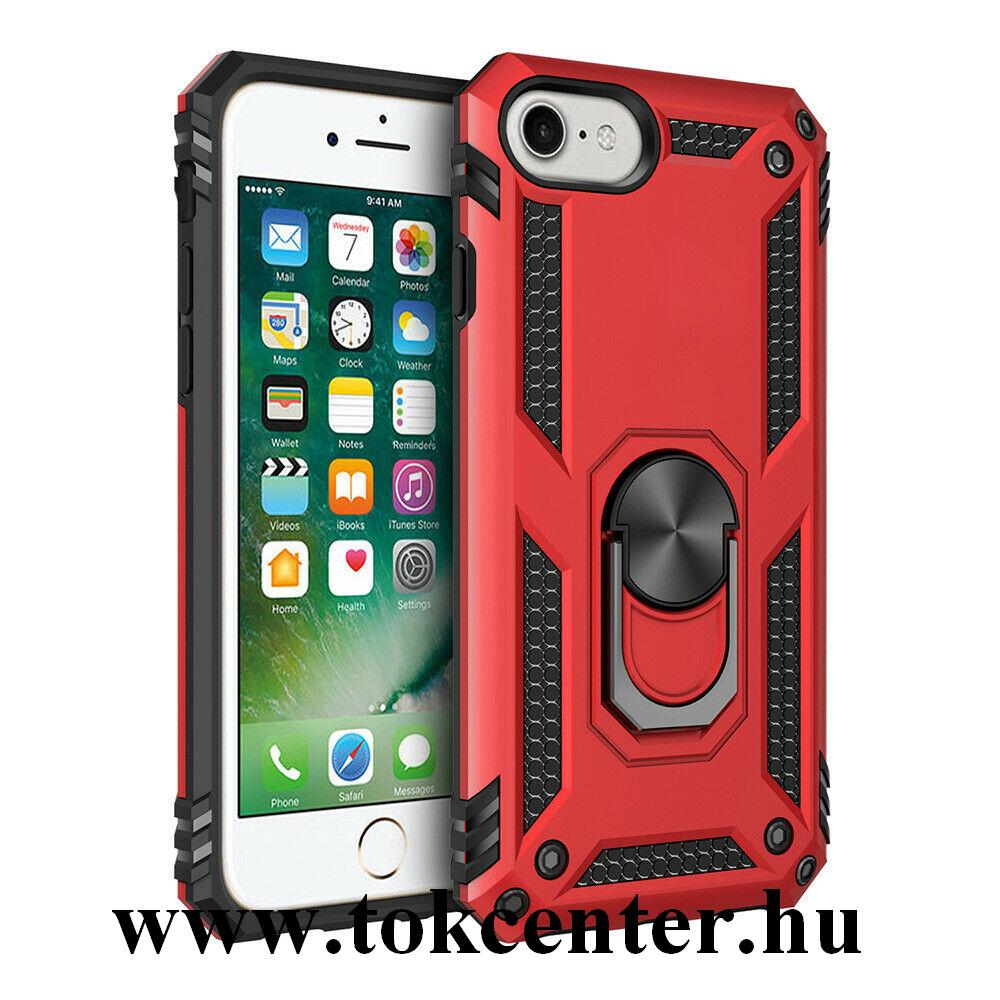 Apple iPhone 7 4.7 / Apple iPhone 8 4.7 / Apple iPhone SE (2020) Defender műanyag telefonvédő (közepesen ütésálló, szilikon belső, telefontartó gyűrű, beépített fémlemez) PIROS