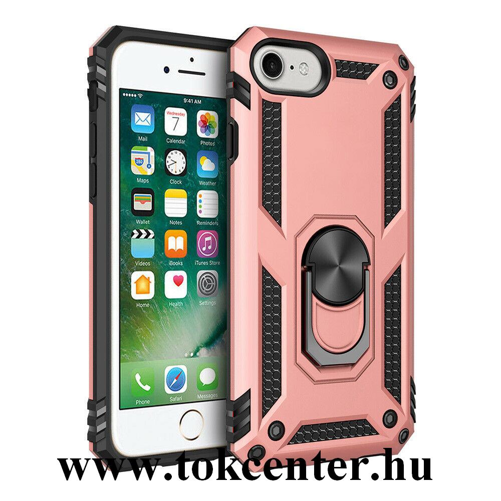 Apple iPhone 7 4.7 / Apple iPhone 8 4.7 / Apple iPhone SE (2020) Defender műanyag telefonvédő (közepesen ütésálló, szilikon belső, telefontartó gyűrű, beépített fémlemez) ROZÉARANY