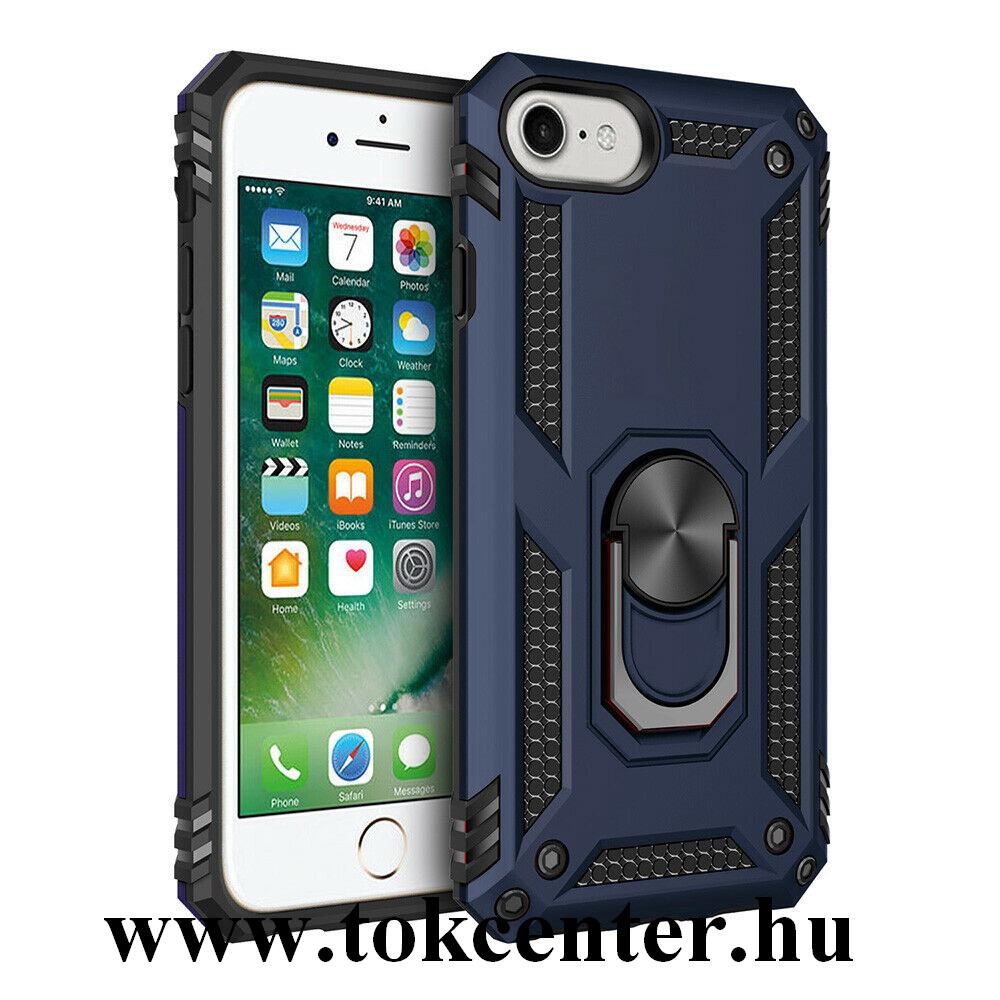 Apple iPhone 7 4.7 / Apple iPhone 8 4.7 / Apple iPhone SE (2020) Defender műanyag telefonvédő (közepesen ütésálló, szilikon belső, telefontartó gyűrű, beépített fémlemez) SÖTÉTKÉK