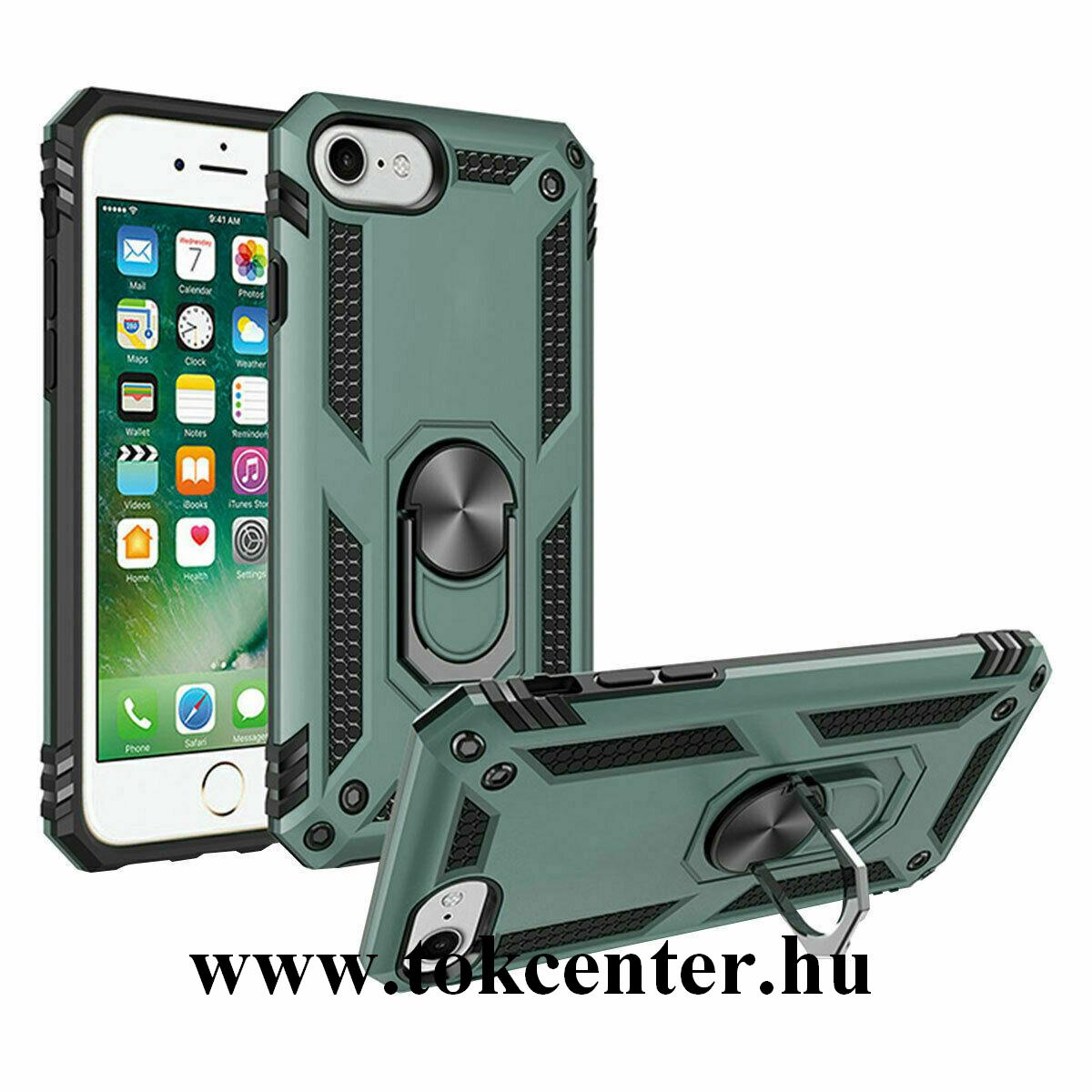 Apple iPhone 7 4.7 / Apple iPhone 8 4.7 / Apple iPhone SE (2020) Defender műanyag telefonvédő (közepesen ütésálló, szilikon belső, telefontartó gyűrű, beépített fémlemez) ZÖLD
