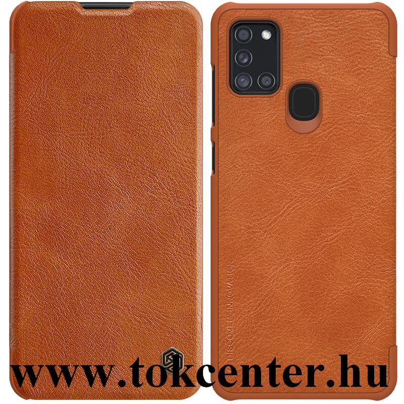 Samsung Galaxy A21s (SM-A217F) NILLKIN QIN tok álló, bőr hatású (FLIP, oldalra nyíló, bankkártya tartó) BARNA