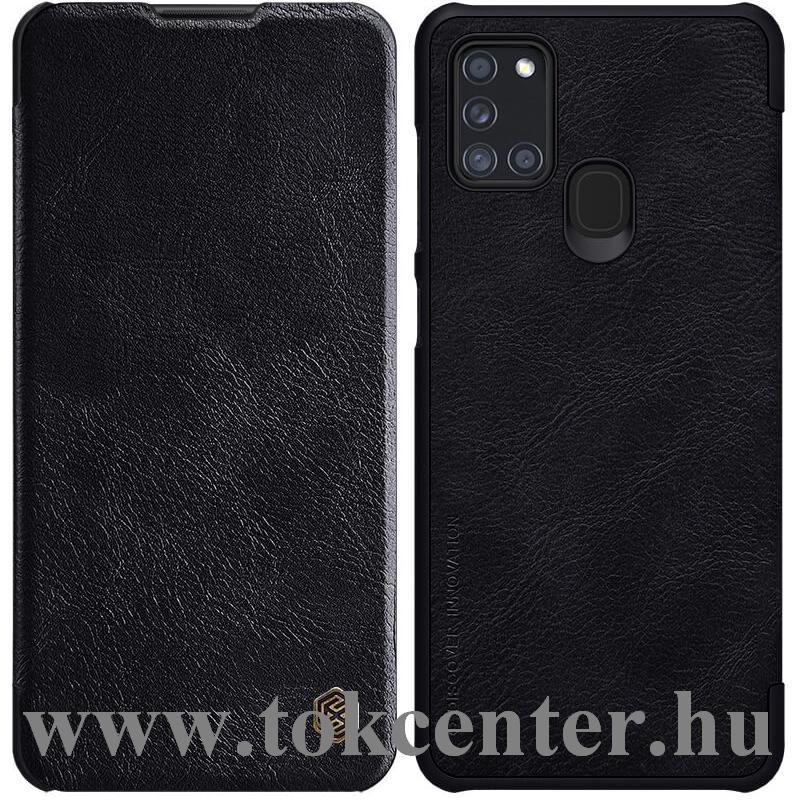 Samsung Galaxy A21s (SM-A217F) NILLKIN QIN tok álló, bőr hatású (FLIP, oldalra nyíló, bankkártya tartó) FEKETE