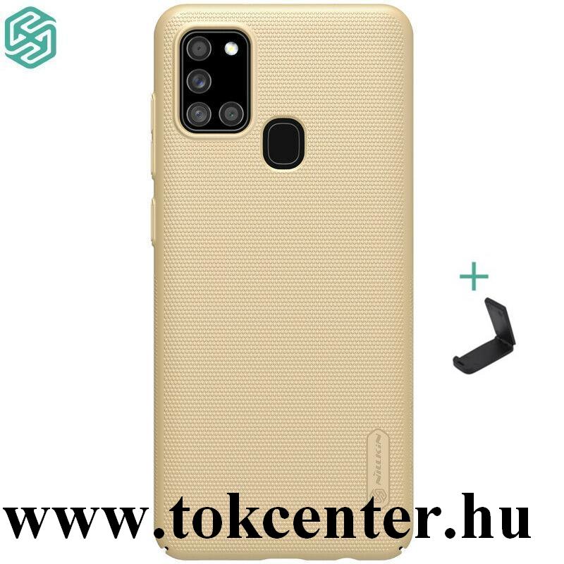 Samsung Galaxy A21s (SM-A217F) NILLKIN SUPER FROSTED műanyag telefonvédő (gumírozott, érdes felület + asztali tartó) ARANY