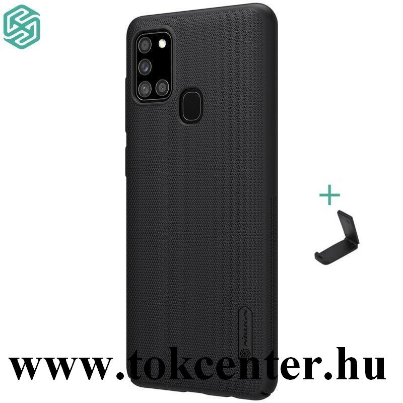 Samsung Galaxy A21s (SM-A217F) NILLKIN SUPER FROSTED műanyag telefonvédő (gumírozott, érdes felület + asztali tartó) FEKETE