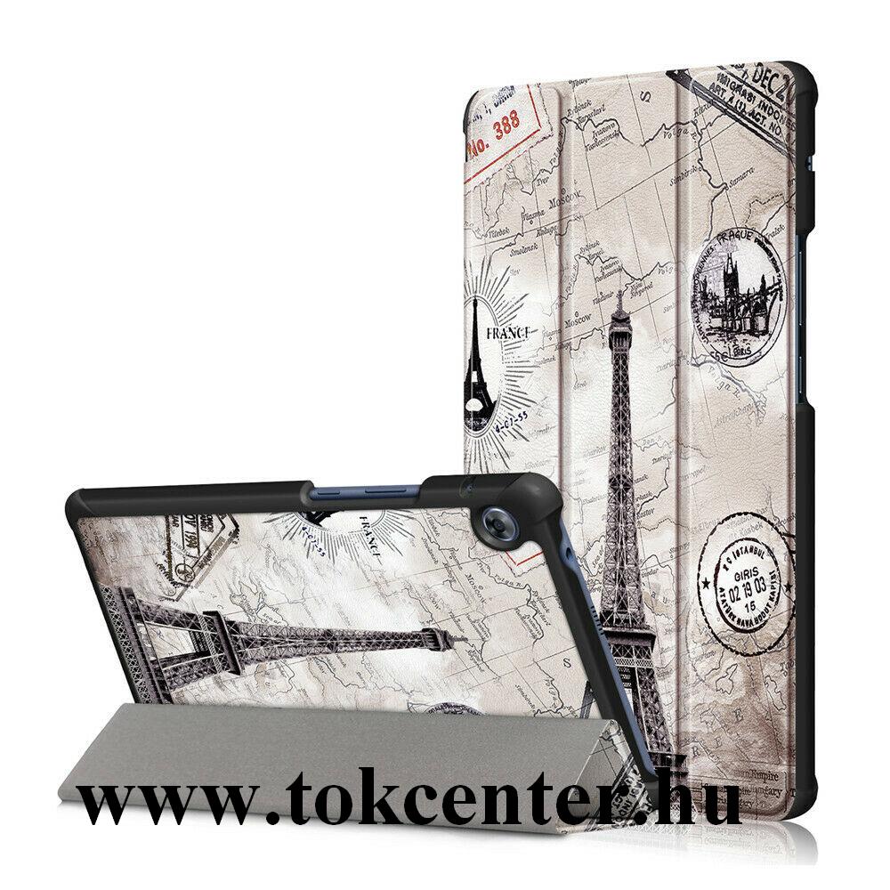 Huawei MatePad T8 LTE / Huawei MatePad T8 WIFI Tok álló, bőr hatású (FLIP, oldalra nyíló, asztali tartó funkció, Eiffel torony minta) FEHÉR