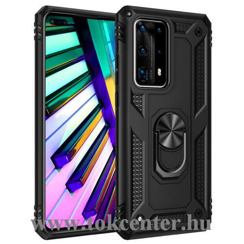 Huawei P40 Pro+ 5G Defender műanyag telefonvédő (közepesen ütésálló, szilikon belső, telefontartó gyűrű, beépített fémlemez) FEKETE