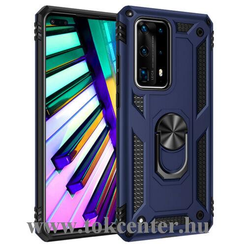 Huawei P40 Pro+ 5G Defender műanyag telefonvédő (közepesen ütésálló, szilikon belső, telefontartó gyűrű, beépített fémlemez) SÖTÉTKÉK
